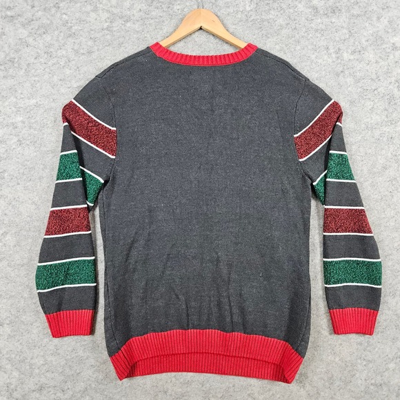 Ugly Christmas Sweater Men's Size XL Santa Beer Thumbs Up Graphic Knit Warm PULL - Picture 10 of 10